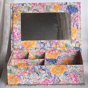 Jewelry Box Organizer Floral Pattern Mirror Cottagecore Sliding Tray 12.5 x 8.5